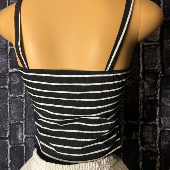 SHEIN Black and White Ribbed Tie Front Tank Top - Picture 2 of 4